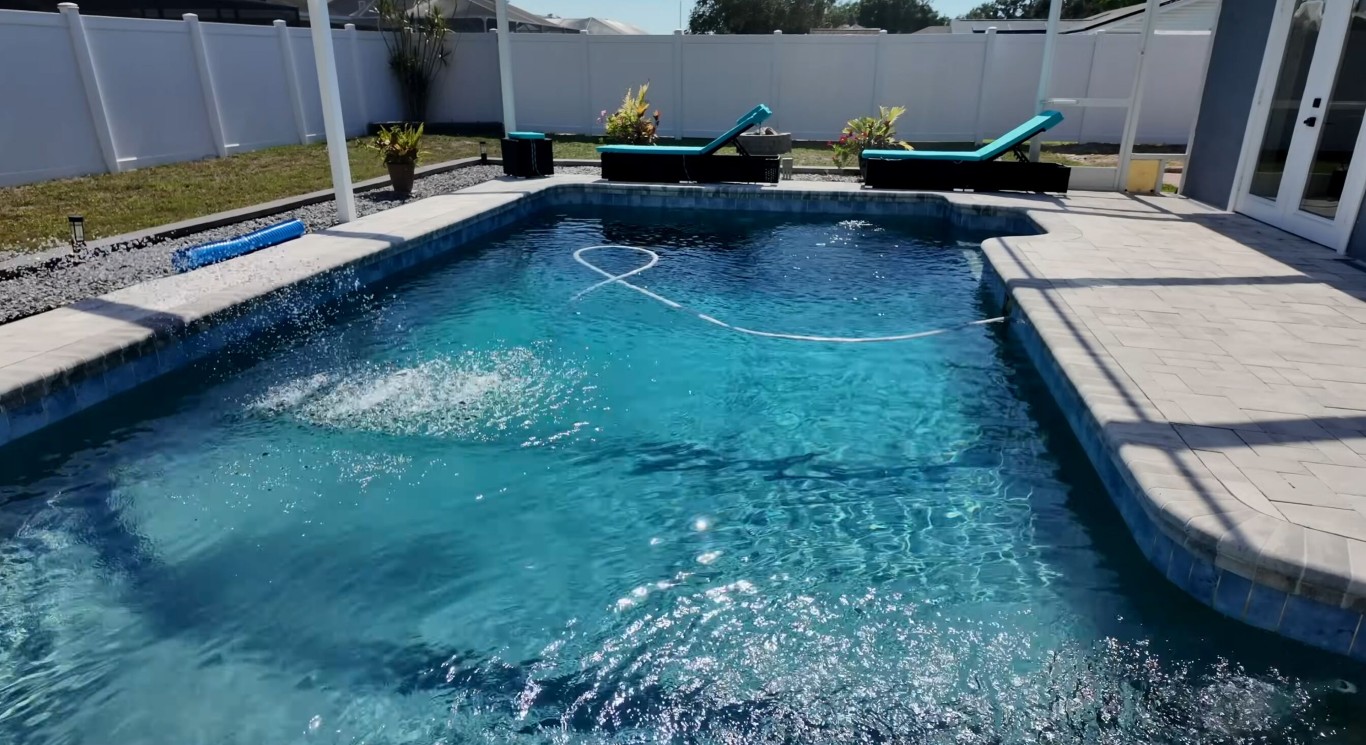 Beautiful blue pool water after green pool treatment in San Gabriel